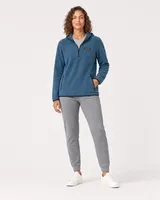 StringKing Women's Polartec Fleece Quarter Zip Hoodie with Pockets - Relaxed Fit, Indian Teal, Full Front - Human Model - Top of head to Knees