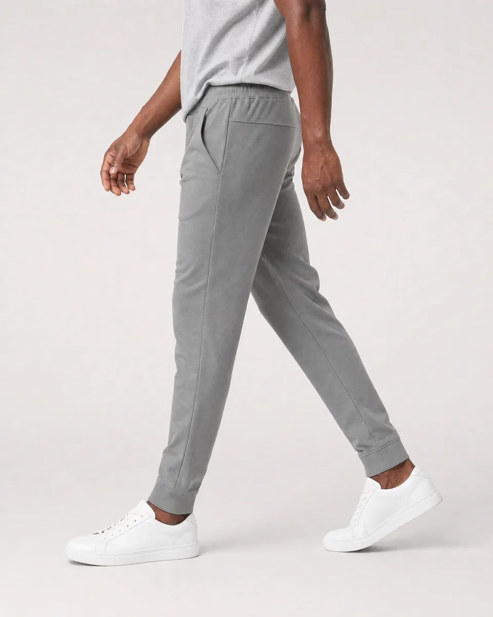 StringKing Men's StayWarm Joggers - Sharp Fit, Gray, Full Side - Human Model - Chest to Feet