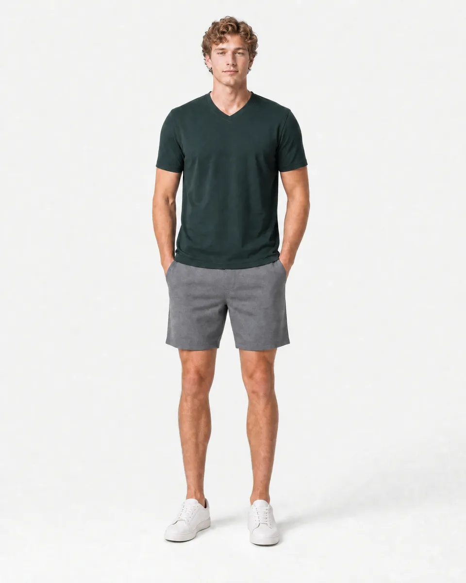 StringKing Men's Pima Terry V-Neck Tee - Sharp Fit, Pine Grove, Full Front - Human Model
