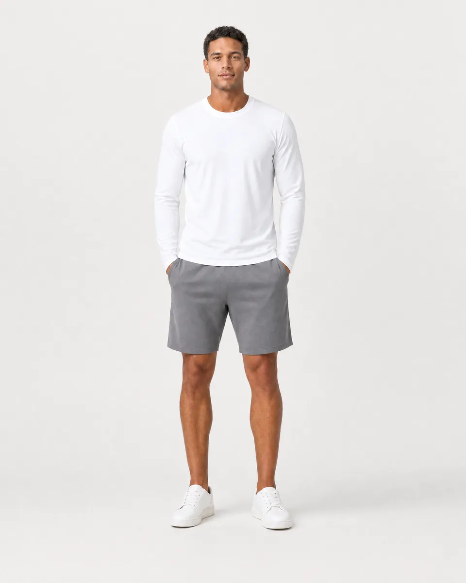 StringKing Men's StayWarm Long Sleeve Tee - Sharp Fit, White, Full Front - Human Model