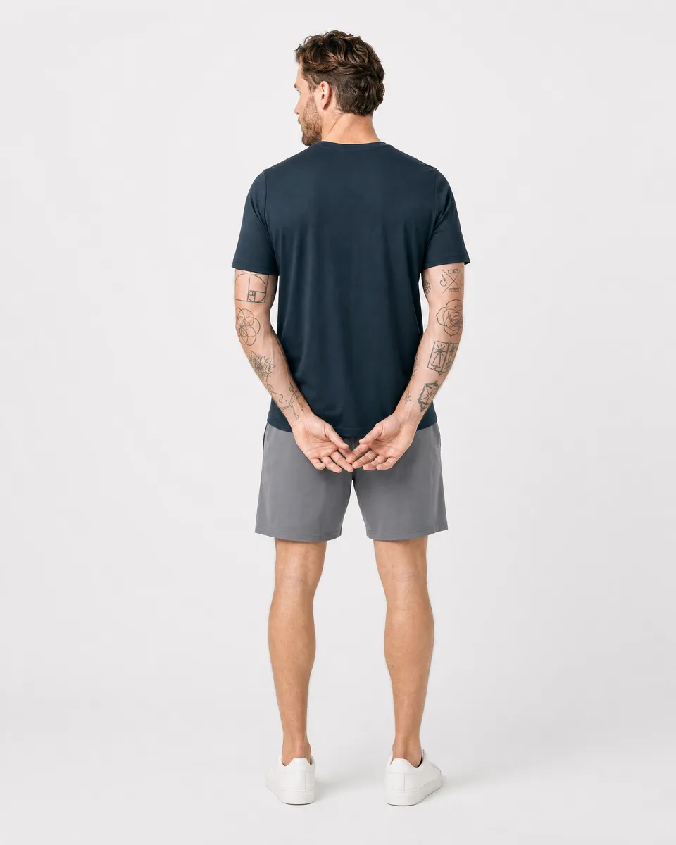StringKing Men's Pima Jersey Pocket Tee - Relaxed Fit, Navy, Full Back - Human Model - Top of head to Mid-thigh