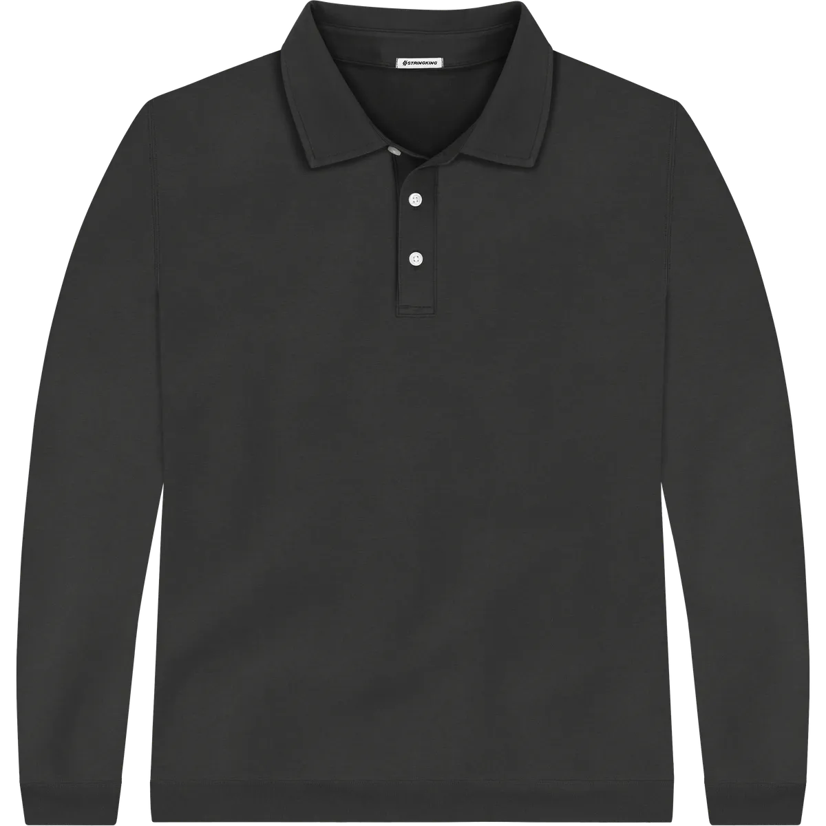StringKing Men's Pima Terry Long Sleeve Polo - Relaxed Fit, Black, Front