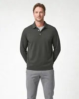 StringKing Men's Pima Terry Long Sleeve Polo - Sharp Fit, Moss, Full Front - Human Model - Top of head to Knees