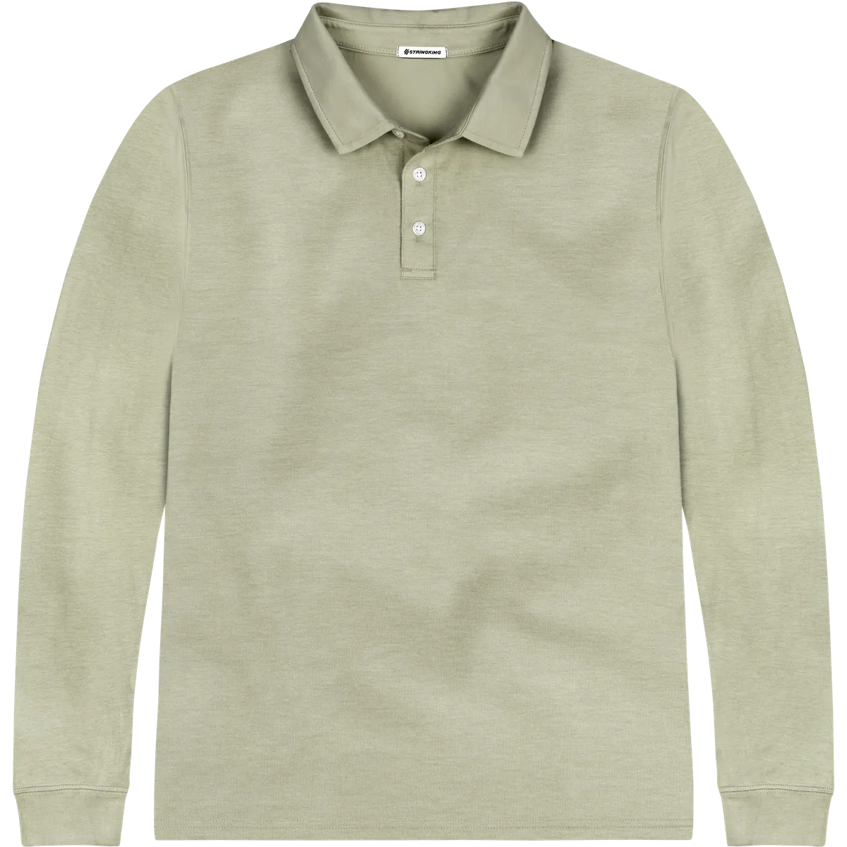 StringKing Men's Pima Cotton Long Sleeve Polo - Relaxed Fit, Khaki Green, Front
