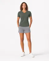StringKing Women's Pima Terry V-Neck Tee - Sharp Fit, Moss, Full Front - Human Model