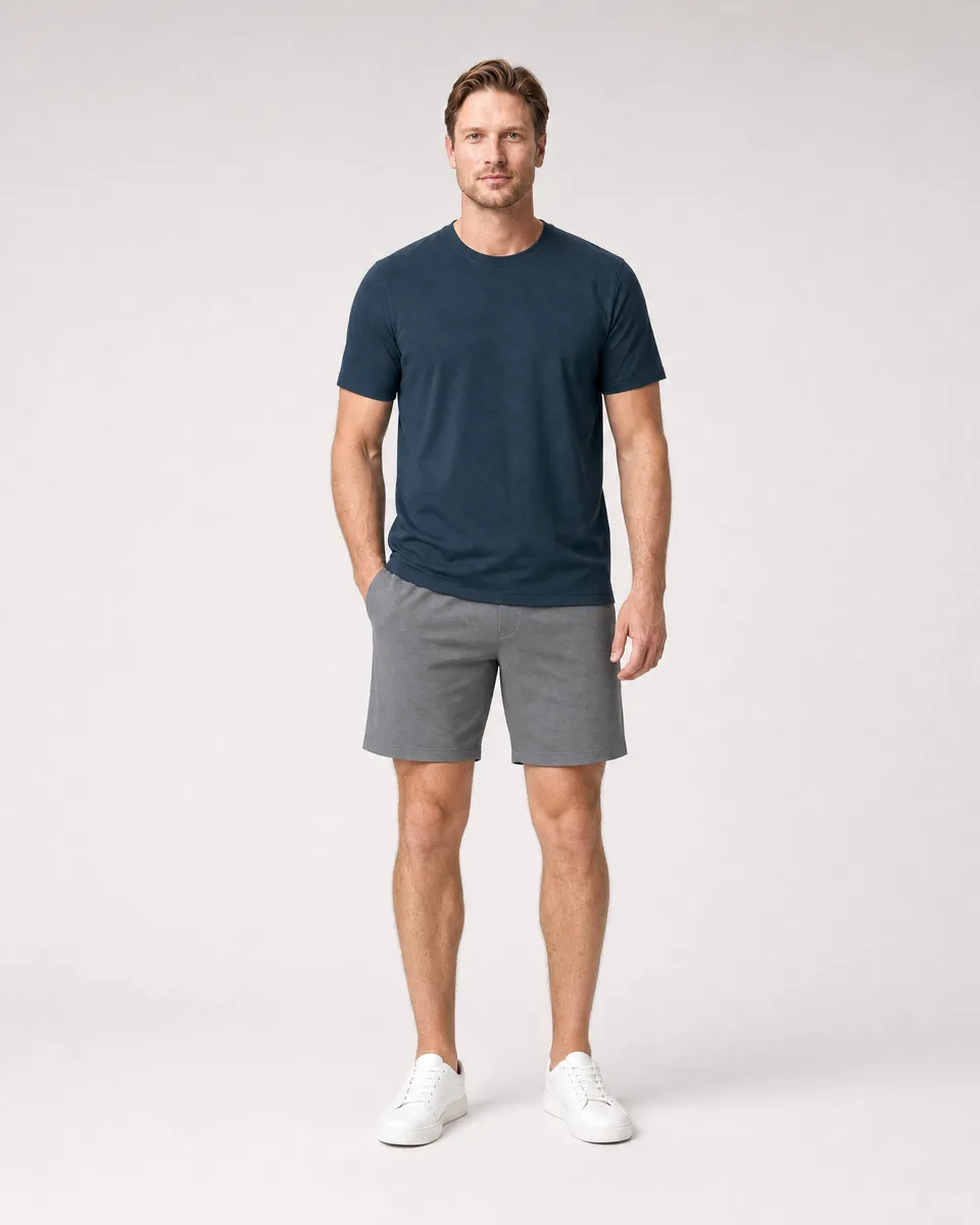 StringKing Men's Pima Terry Tee - Sharp Fit, Navy, Full Front - Human Model