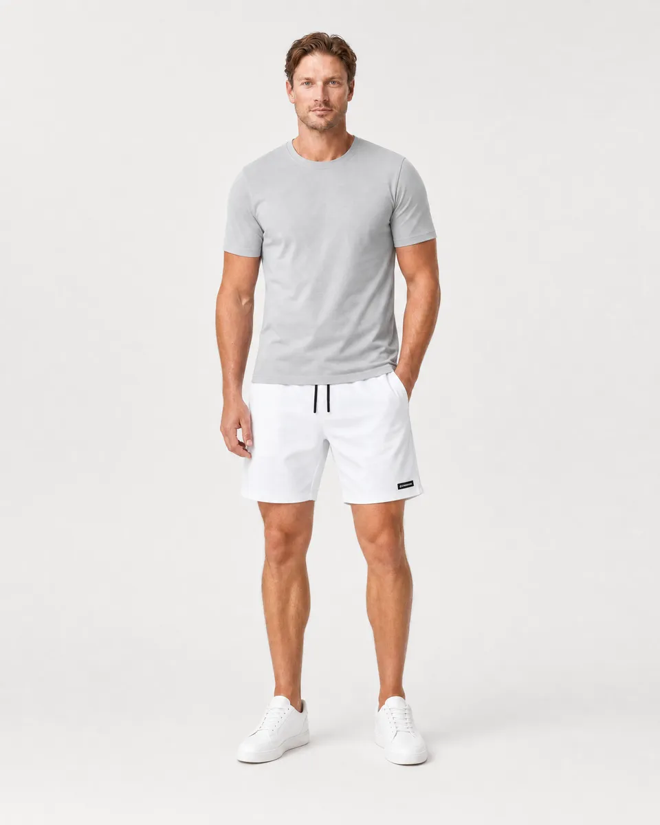 StringKing Men's Velocity Short - Relaxed Fit, White, 6 inch, Full Front - Human Model