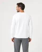 StringKing Men's Pima Terry Crew Sweater - Sharp Fit, White, Full Back - Human Model - Top of head to Mid-thigh