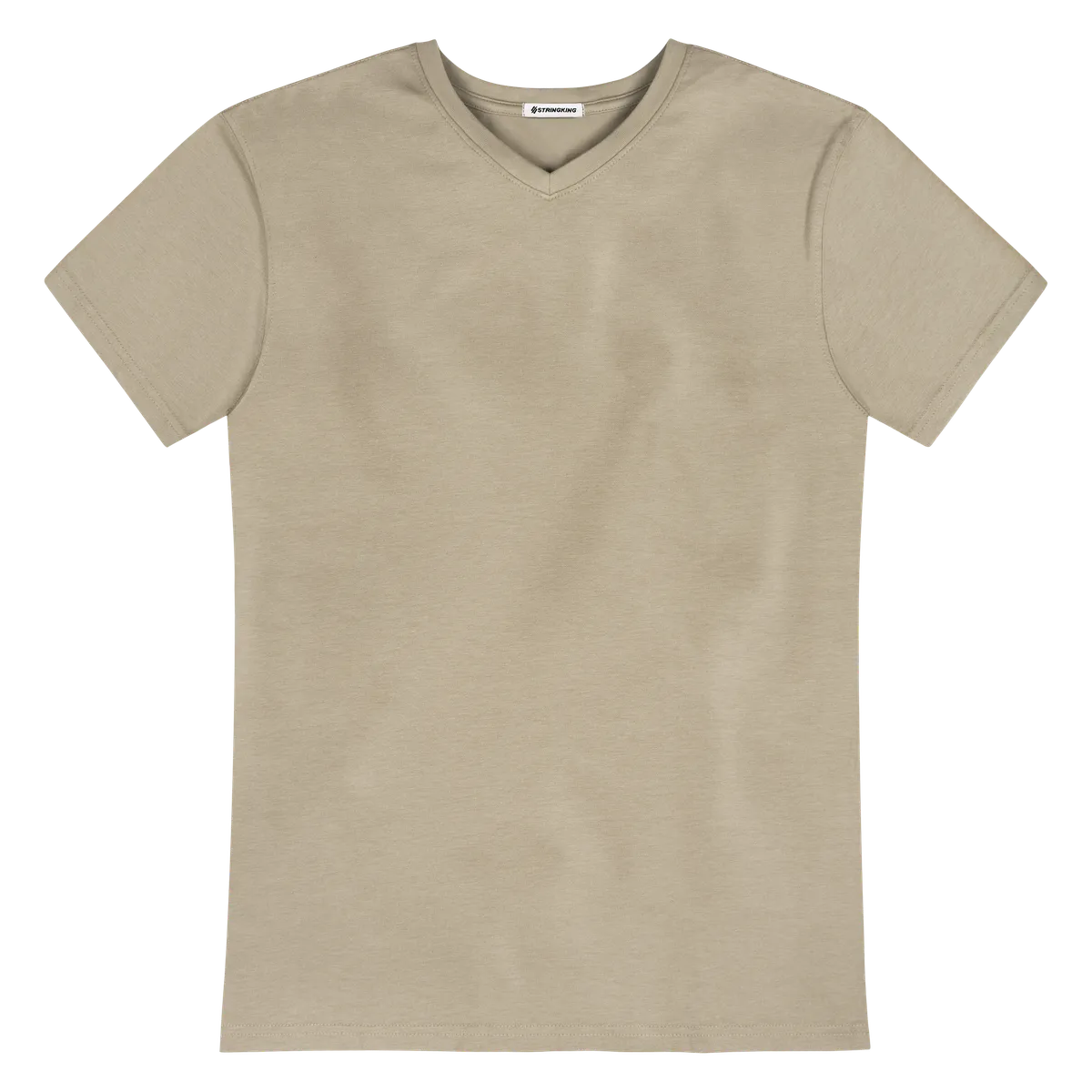 StringKing Men's Pima Cotton Short Sleeve V-Neck T-Shirt - Sharp Fit, Warm Khaki, Front