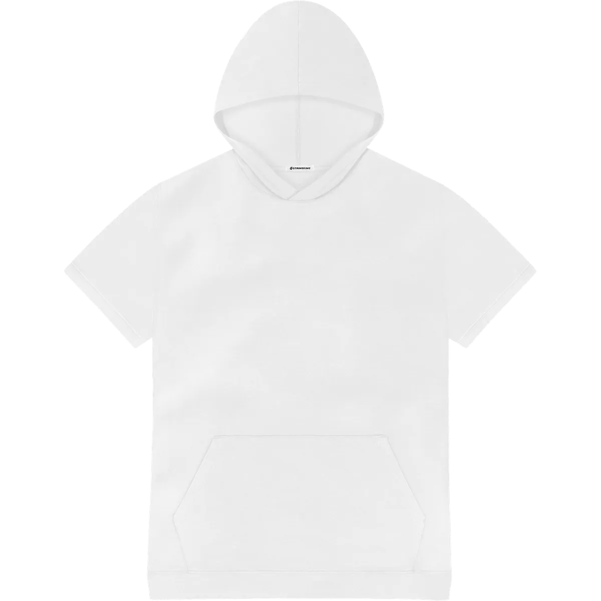 StringKing Men's Pima Jersey Short Sleeve Hoodie Multi - Relaxed Fit, White, Front