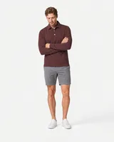 StringKing Men's Pima Jersey Long Sleeve Polo - Sharp Fit, New Maroon, Full Front Angle - Human Model