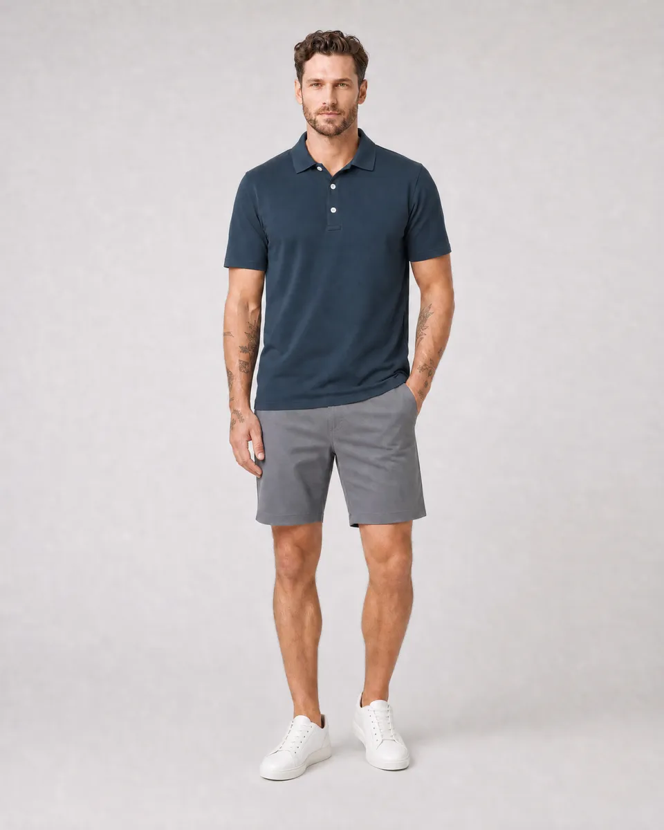 StringKing Men's Pima Jersey Classic Polo - Relaxed Fit, Navy, Full Front - Human Model