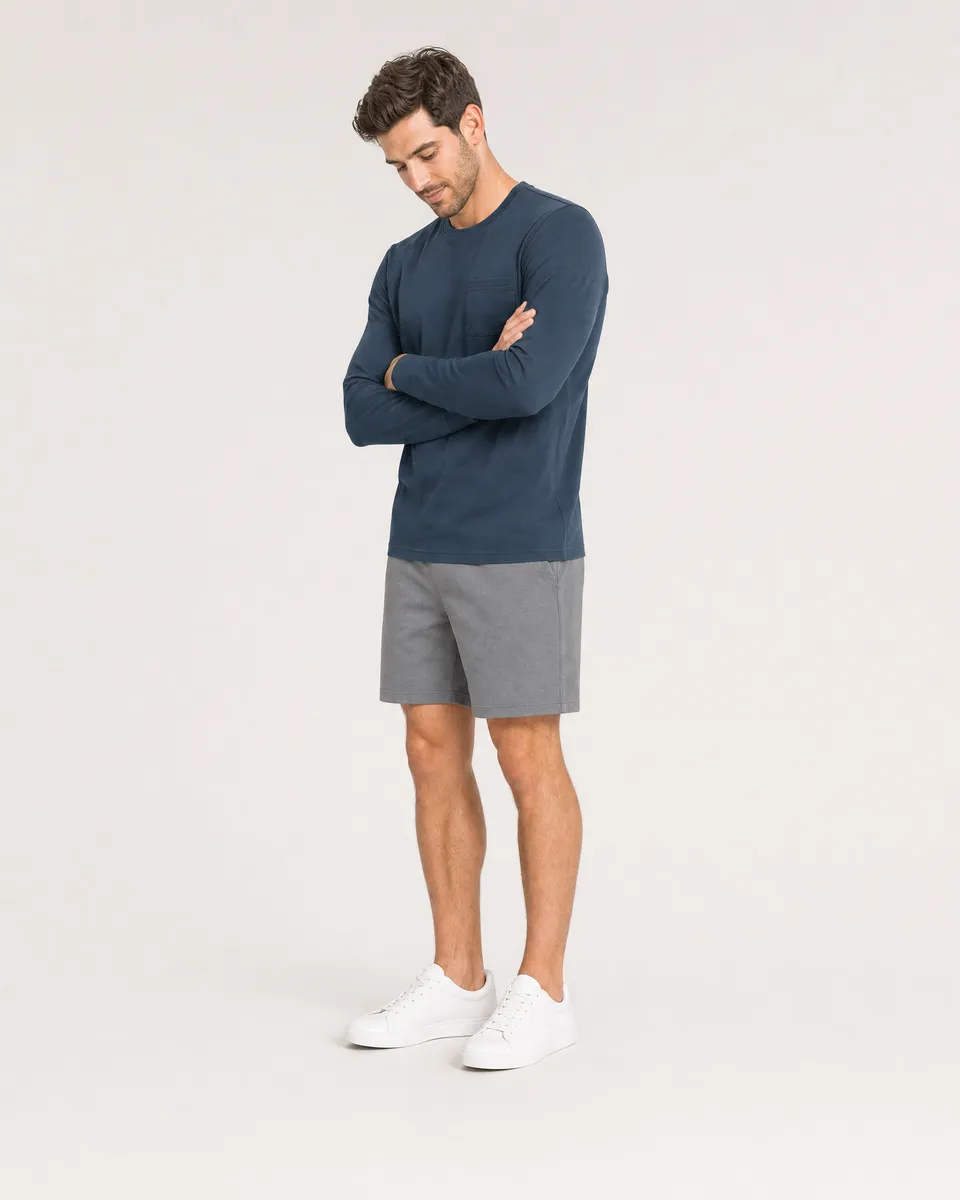 StringKing Men's Pima Jersey Long Sleeve Pocket Tee - Sharp Fit, Navy, Full Front Angle - Human Model