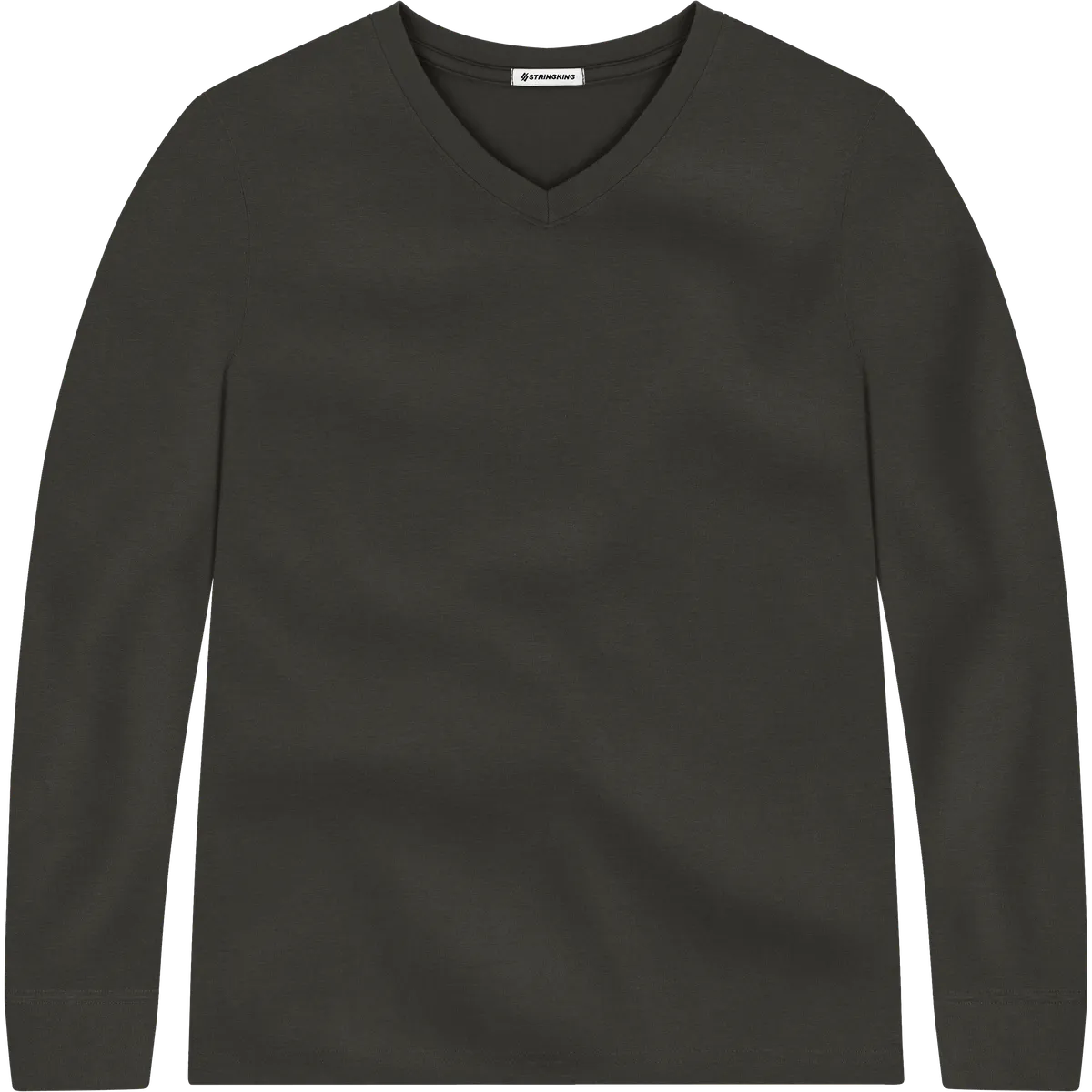 StringKing Men's Pima Jersey Long Sleeve V-Neck Tee - Sharp Fit, Peat, Front