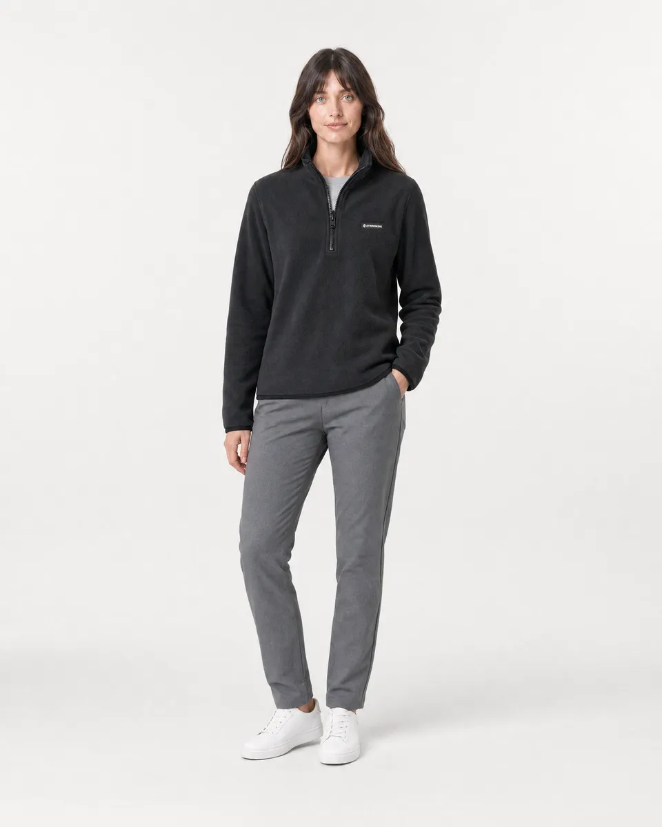 StringKing Women's Polartec Fleece Quarter Zip - Sharp Fit, Meteorite, Full Front - Human Model