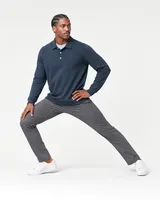 StringKing Men's Pima Terry Long Sleeve Polo - Relaxed Fit, Navy, Full Front Angle - Human Model