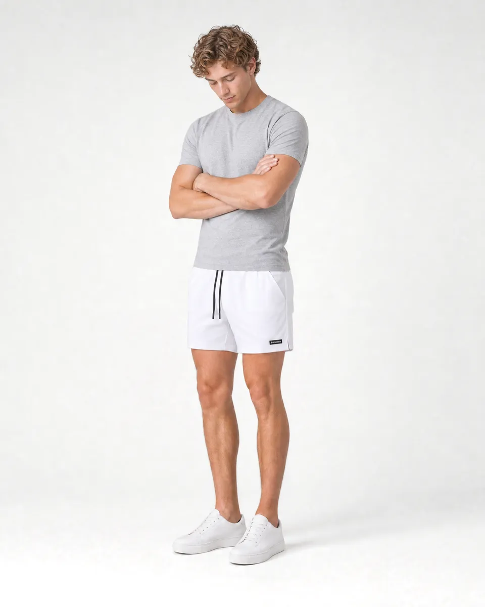 StringKing Men's Velocity Short - Relaxed Fit, White, 6 inch, Full Front Angle - Human Model