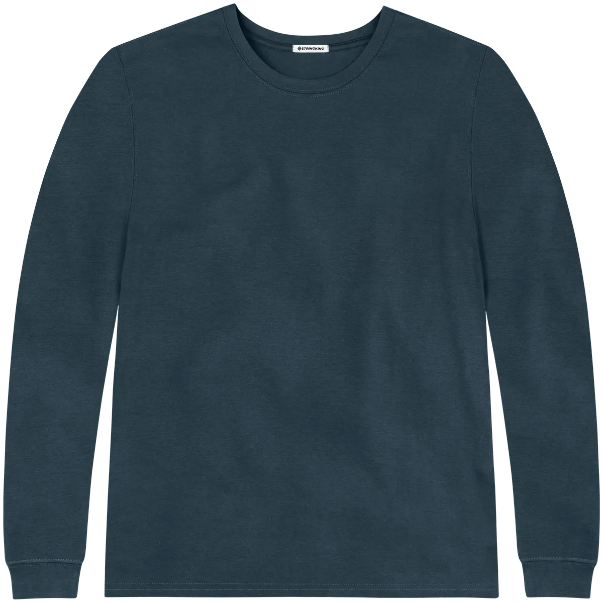 StringKing Men's Pima Cotton Long Sleeve Crewneck T-Shirt - Sharp Fit, Navy, Front