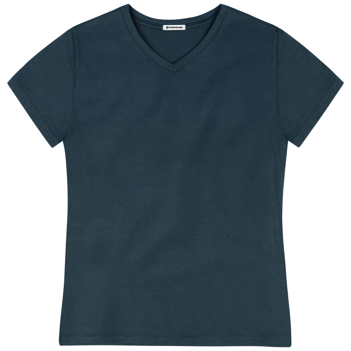 StringKing Women's Pima Cotton Short Sleeve V-Neck T-Shirt - Relaxed Fit, Navy, Front