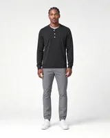 StringKing Men's Pima Terry Henley - Sharp Fit, Black, Full Front - Human Model