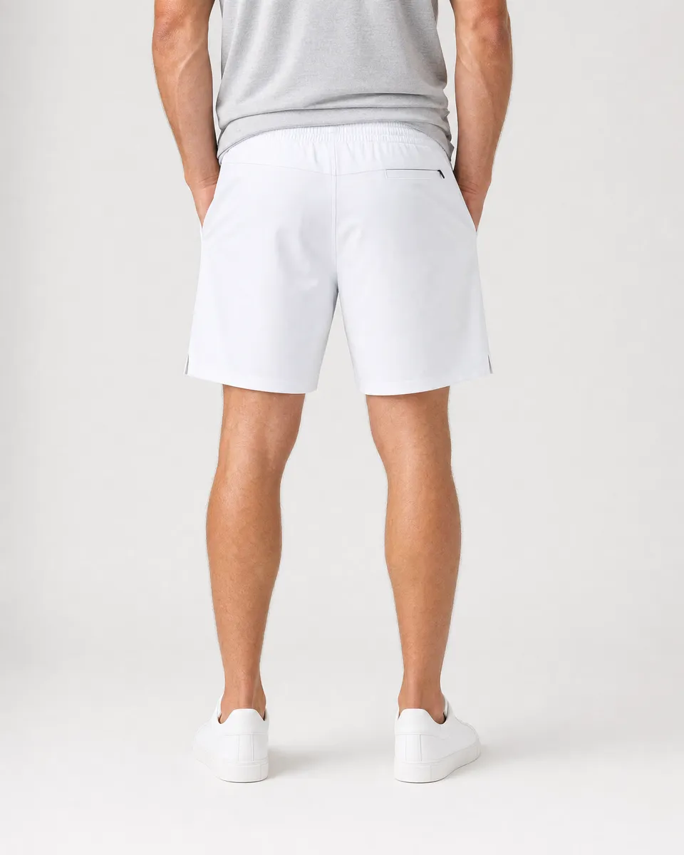 StringKing Men's Velocity Short - Relaxed Fit, White, 6 inch, Full Back - Human Model - Chest to Feet