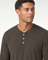 StringKing Men's Pima Jersey Henley - Sharp Fit, Wren, Collar Shoulder - Human Model