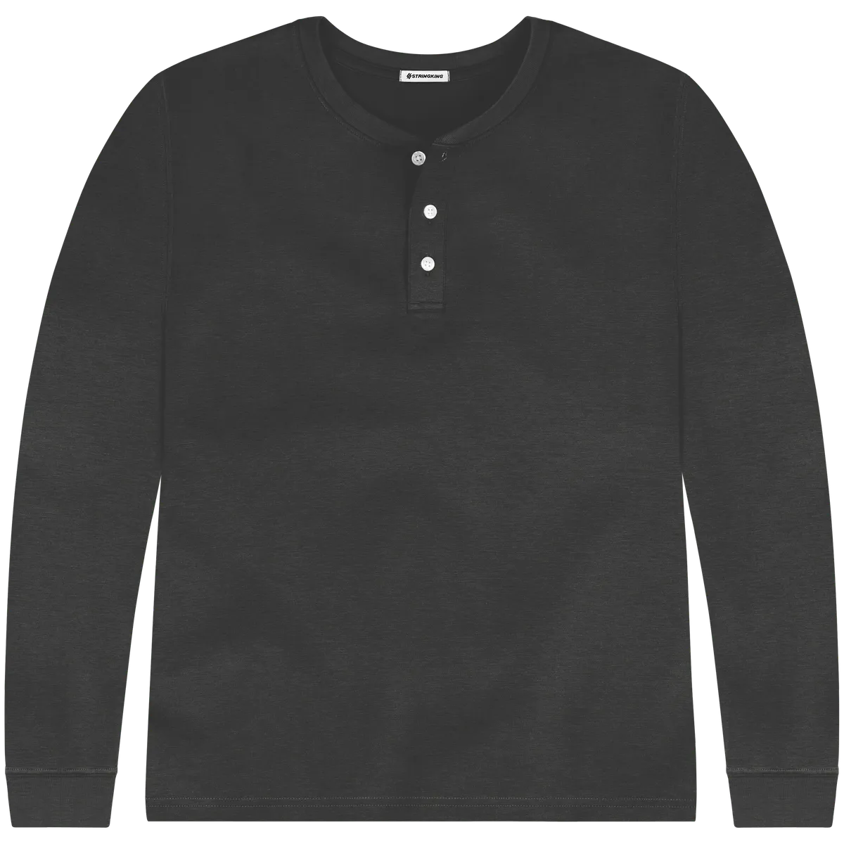 StringKing Men's Pima Cotton Long Sleeve Henley - Relaxed Fit, Black, Front