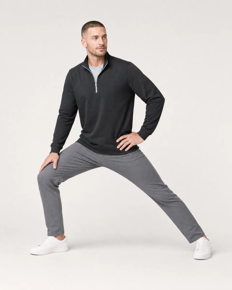 StringKing Men's StayWarm Quarter Zip - Relaxed Fit, Black, Full Front Angle - Human Model