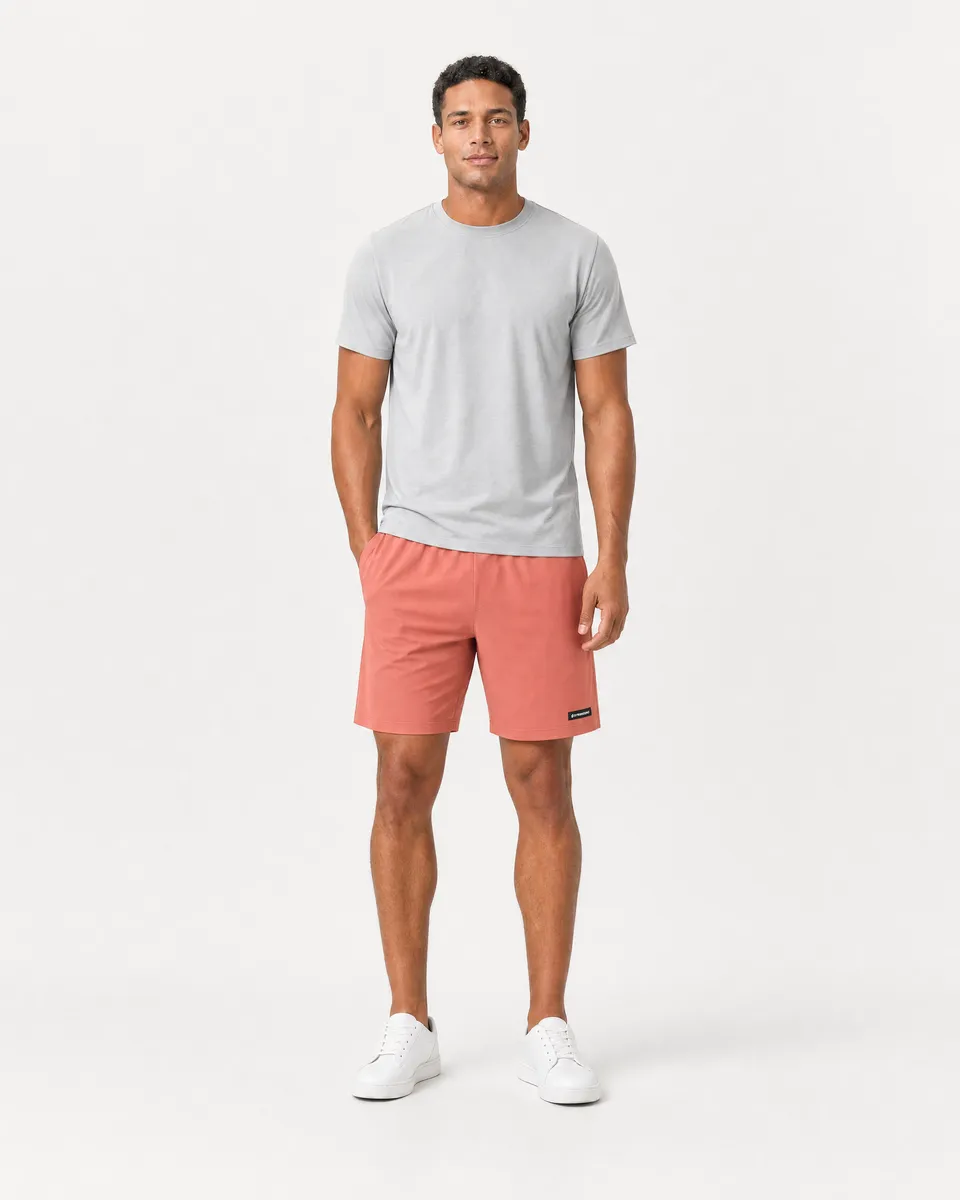 StringKing Men's Nylon Flex Game Shorts - Sharp Fit, Crabapple, Full Front - Human Model