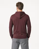StringKing Men's Pima Jersey Hoodie - Sharp Fit, New Maroon, Full Back - Human Model - Top of head to Mid-thigh