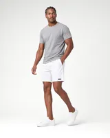 StringKing Men's Nylon Flex Shorts - Sharp Fit, White, Full Front Angle - Human Model