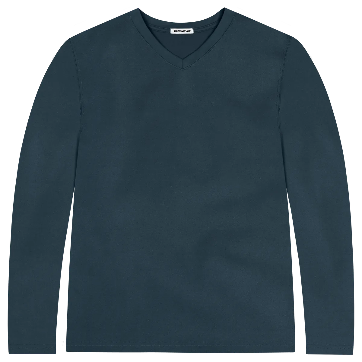 StringKing Men's FlexTech Long Sleeve V-Neck T-Shirt - Sharp Fit, Navy, Front