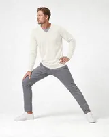 StringKing Men's Pima Terry V-Neck Sweater - Relaxed Fit, Tofu, Full Front Angle - Human Model