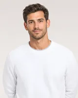 StringKing Men's Pima Terry Crew Sweatshirt - Sharp Fit, White, Collar Shoulder - Human Model