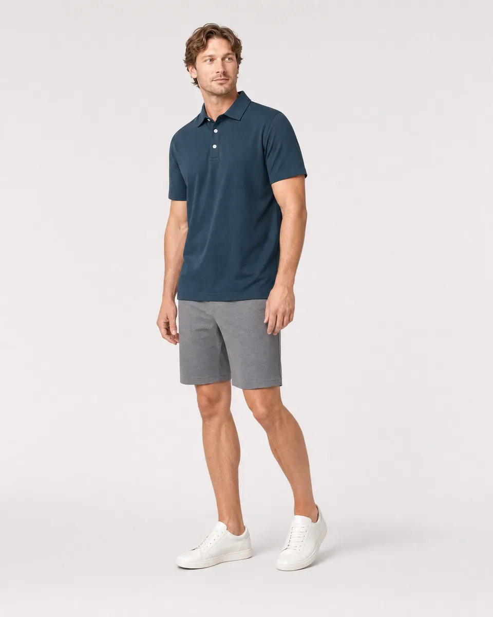 StringKing Men's Pima Jersey Classic Polo, Full Front Angle - Human Model