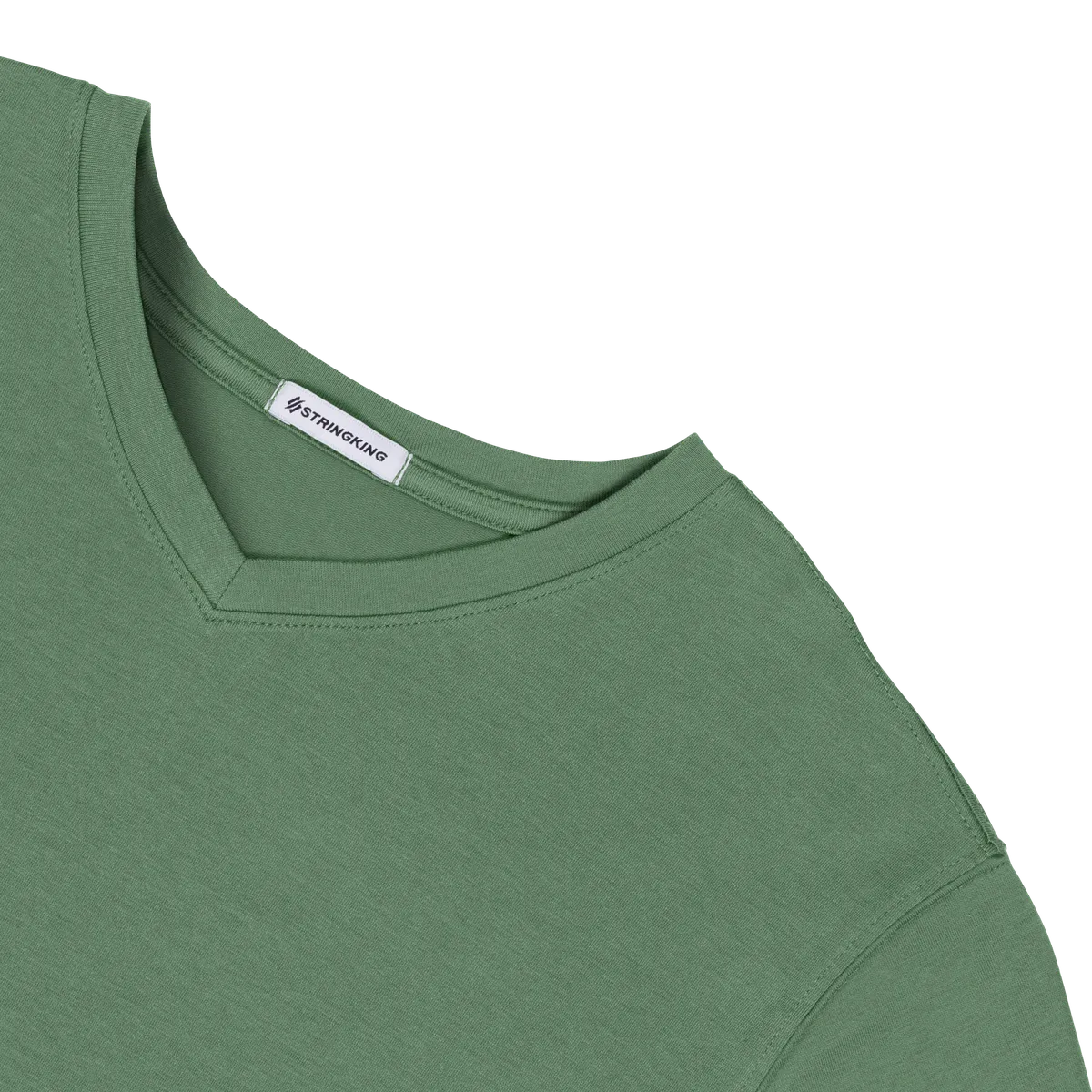 StringKing Men's Pima Cotton Short Sleeve V-Neck T-Shirt - Relaxed Fit, Green, Detail