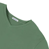 StringKing Men's Pima Cotton Short Sleeve V-Neck T-Shirt - Relaxed Fit, Green, Detail