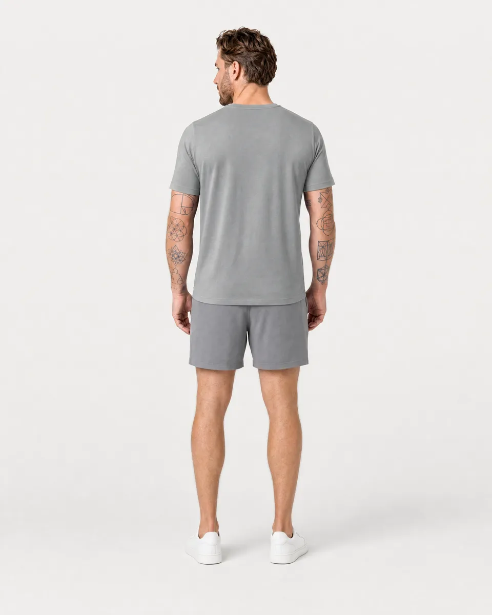 StringKing Men's StayWarm Tee - Sharp Fit, Gray, Full Back - Human Model - Top of head to Mid-thigh
