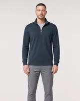 StringKing Men's Pima Terry Quarter Zip - Sharp Fit, Navy, Full Front - Human Model - Top of head to Knees