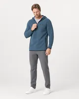 StringKing Men's Polartec Fleece Quarter Zip Hoodie with Pockets - Sharp Fit, Indian Teal, Collar Shoulder - Human Model