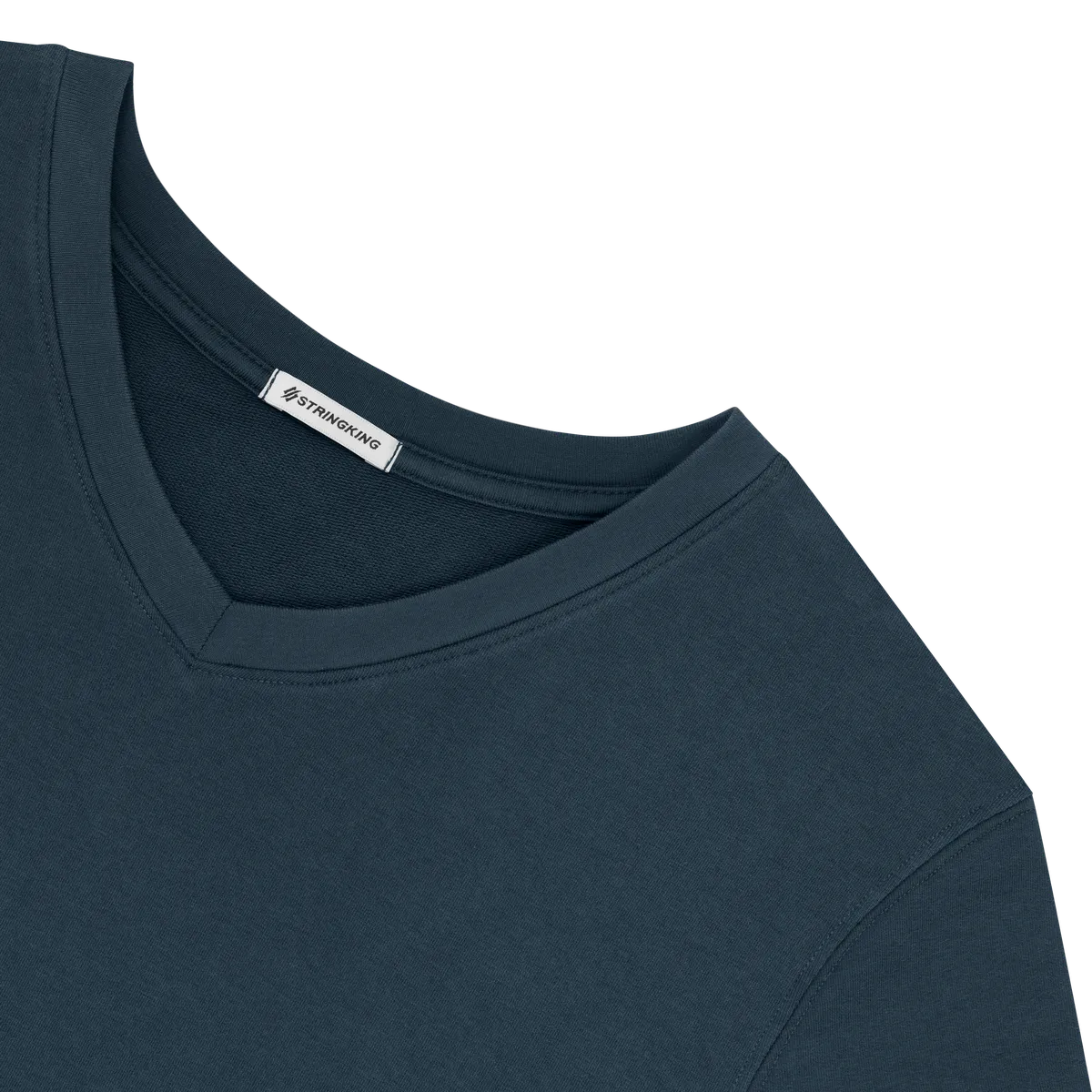 StringKing Men's Pima Cotton V-Neck Sweatshirt - Sharp Fit, Navy, Detail