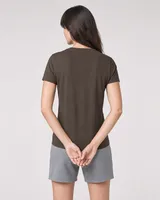 StringKing Women's Pima Jersey Tee - Sharp Fit, Wren, Full Back - Human Model - Top of head to Mid-thigh