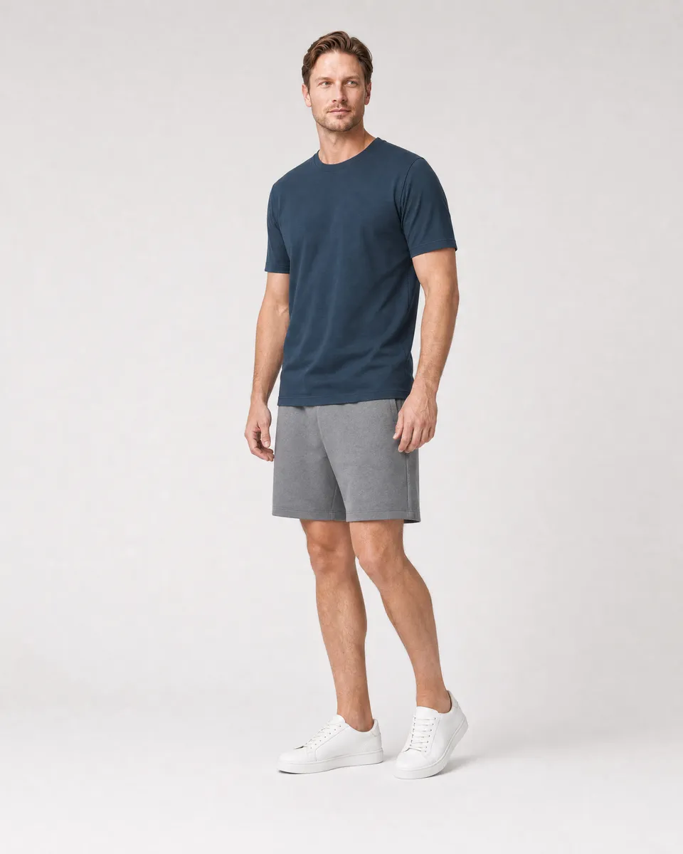StringKing Men's Pima Terry Tee - Sharp Fit, Navy, Full Front Angle - Human Model