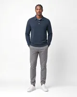 StringKing Men's Pima Terry Long Sleeve Polo - Relaxed Fit, Navy, Full Front - Human Model