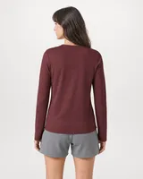 StringKing Women's Pima Jersey Long Sleeve Tee - Sharp Fit, New Maroon, Full Back - Human Model - Top of head to Mid-thigh