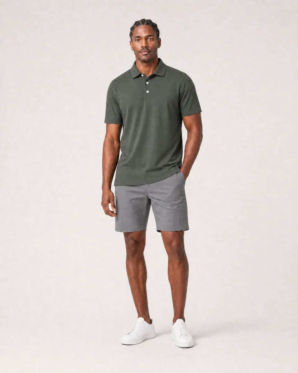 StringKing Men's Pima Jersey Classic Polo - Relaxed Fit, Moss, Full Front - Human Model