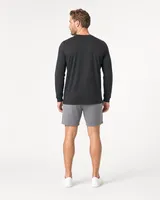 StringKing Men's Pima Jersey Long Sleeve Pocket Tee - Sharp Fit, Black, Full Back - Human Model - Top of head to Mid-thigh