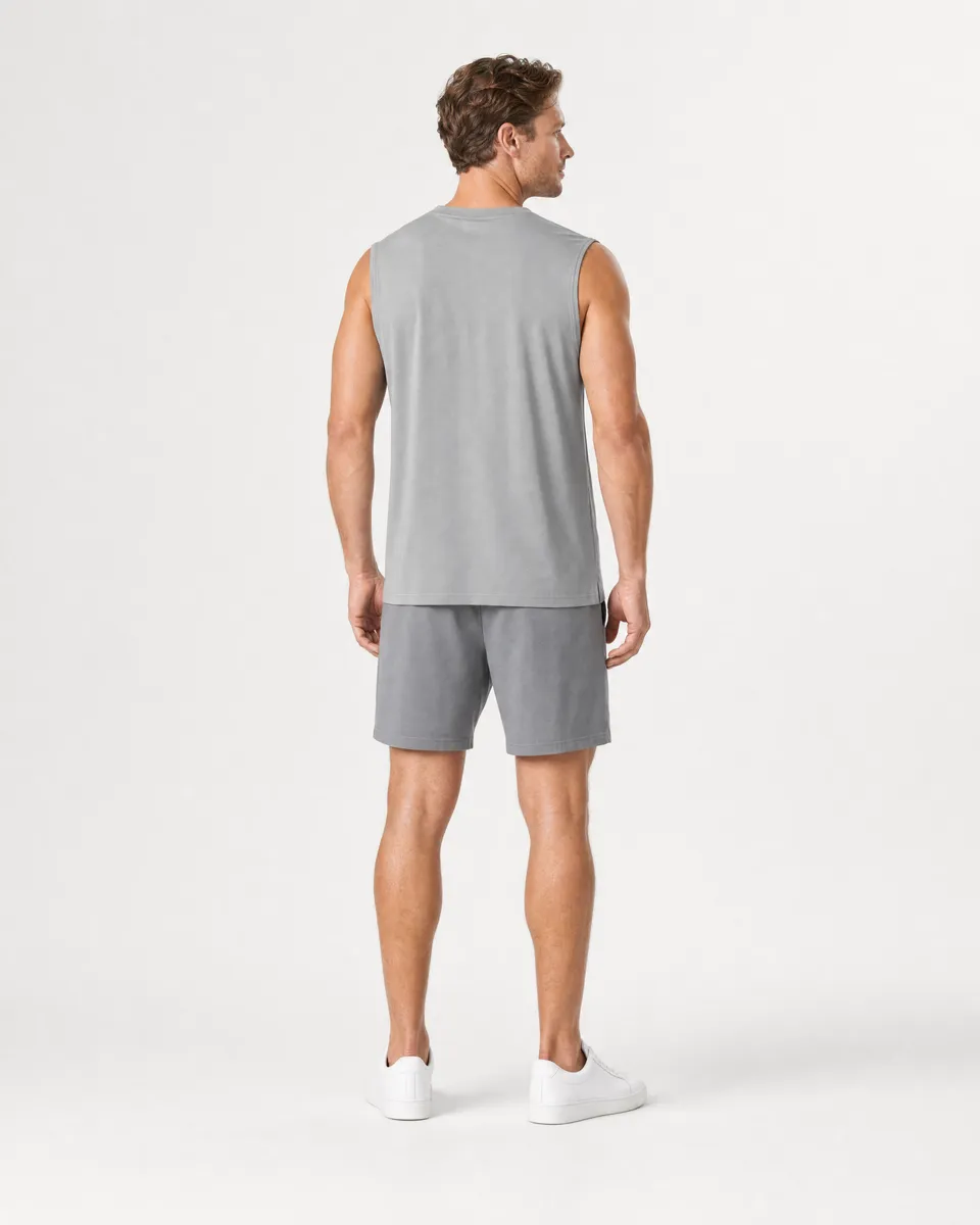 StringKing Men's StayCool Tank Top - Relaxed Fit, Gray, Full Back - Human Model - Top of head to Mid-thigh