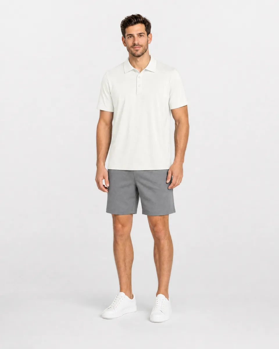 StringKing Men's Pima Jersey Classic Polo - Relaxed Fit, Tofu, Full Front - Human Model