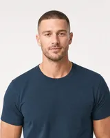 StringKing Men's Pima Jersey Pocket Tee - Sharp Fit, Navy, Collar Shoulder - Human Model